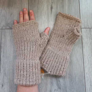 Vingerloze handschoenen alpacawol gebreid Beige