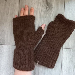Vingerloze handschoenen alpacawol gebreid Donkerbruin